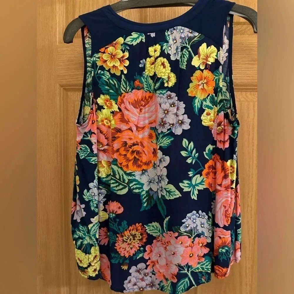 Maeve Navy Floral Sleeveless Blouse - Picture 2 of 3